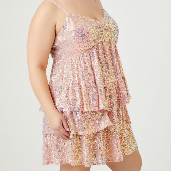 Plus Size Sequin Tiered Mini Dress - Picture 9 of 10